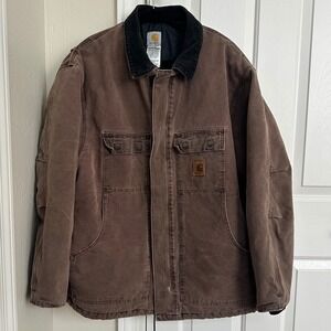 Carhartt Men's Brown Quilted Lined Duck Work Barn Coat Jacket Size 2XL